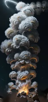 Surreal cloud explosion in dark sky, digital art wallpaper.