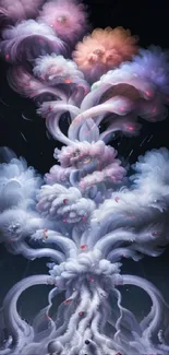 Ethereal fantasy clouds against a starry night sky.