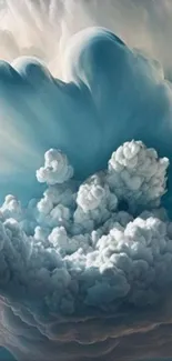 Blue and white cloud formation art wallpaper.