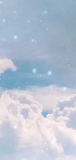 Ethereal mobile wallpaper with cloudy sky and stars.