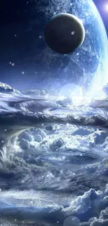 Ethereal cosmic wallpaper showcasing a planet with mesmerizing clouds.