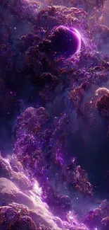 Purple cosmic clouds with stars in space.