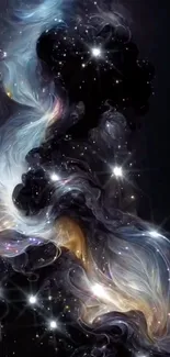 Ethereal cosmic swirl with stars and luminous wisps.