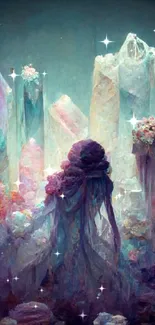 Ethereal crystal formations with a mystical fantasy vibe in this colorful mobile wallpaper.