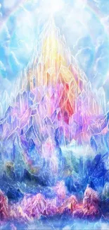 Ethereal crystal mountain with vibrant colors and mystical glow.