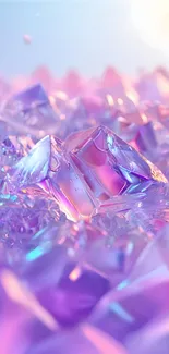 Translucent crystals in vibrant pink and purple hues glowing beautifully.