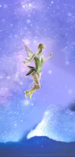 Ethereal fairy floating in a starry galaxy.