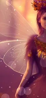 Ethereal fairy with wings in autumn colors, glowing background.