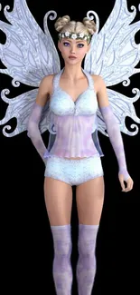 Ethereal fairy with delicate wings on a dark background.