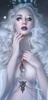 Ethereal fantasy character with flowing white hair and mystical aura.