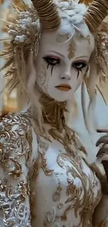 Ethereal fantasy character with elaborate details in gold tones.