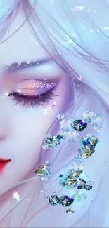 Ethereal fantasy face with delicate hues and sparkles.