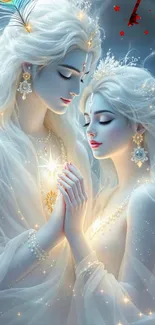 Ethereal couple in a fantasy art mobile wallpaper, glowing with light and elegance.