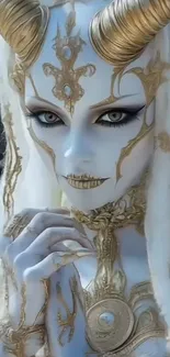 Ethereal fantasy creature with golden horns and white skin