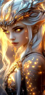 Ethereal elf with glowing golden lights and intricate design.