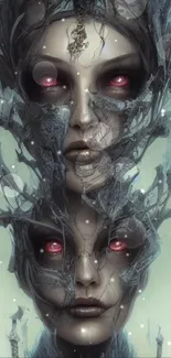 Ethereal fantasy face with intricate, dark artwork