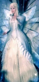 Ethereal fairy adorned in mystical, blue-themed fantasy art.