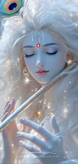 Ethereal fantasy figure with flute and mystical aura.