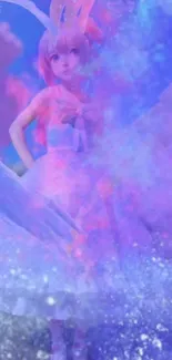 Fantasy girl in pink and blue magical wallpaper.