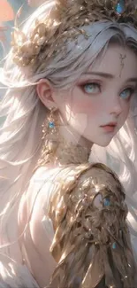 Ethereal artwork of a fantasy goddess with flowing hair and detailed crown.