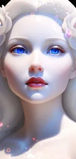 Ethereal fantasy portrait wallpaper with white and blue tones.