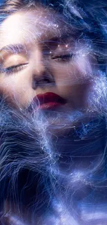 Surreal ethereal portrait with blue tones.