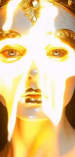 Mystical mask with fiery golden accents glowing brightly.