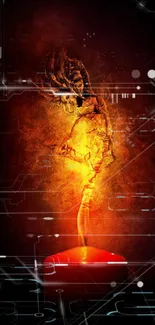 A fiery human figure emerges from a candle against a dark background.