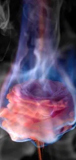 Ethereal flaming rose with blue flames.