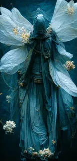 Ethereal floral fairy art on dark background.