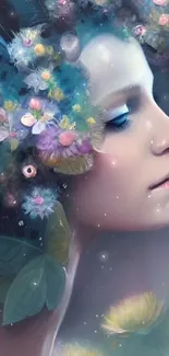 Fantasy art with flowers and ethereal figure.