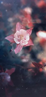 Delicate pink flower on dark dreamy background mobile wallpaper.