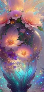 Ethereal floral vase with pastel hues.