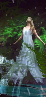 Ethereal forest nymph in a lush green setting.