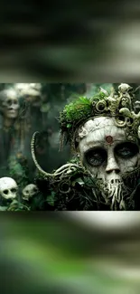 Ethereal forest-themed skull art wallpaper.