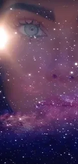 Ethereal galaxy theme showing face with stars.