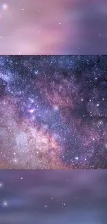 Ethereal galaxy wallpaper with vibrant cosmic hues and starry night sky.