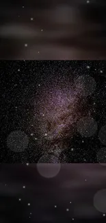 Dark galaxy night sky wallpaper with stars twinkling against a cosmic background.