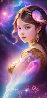 Ethereal galaxy princess with nebula backdrop.