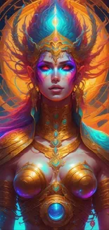 Ethereal goddess with vibrant colors in digital art.