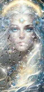 Ethereal goddess with glowing aura and floral crown in fantasy art.