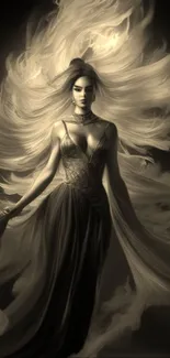 Ethereal goddess with flowing gown and striking celestial aura.