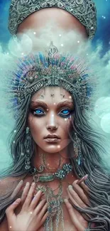 Ethereal goddess with mystical aura and intricate details in fantasy art wallpaper.