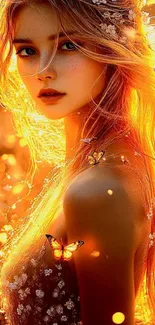 Ethereal portrait with golden light and butterfly.