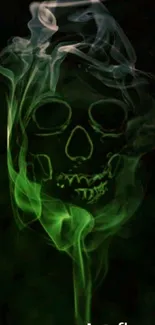 Ethereal green skull formed by swirling smoke on dark background.