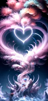 Ethereal heart-shaped cloud with cosmic elements.