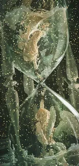 Ethereal hourglass angel artwork for mobile wallpaper in dark green hues.