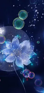 Ethereal blue lotus with night sky background.