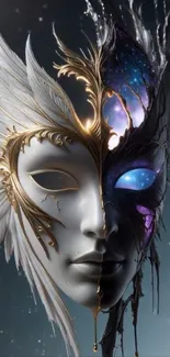 Ethereal fantasy mask with cosmic and mystical design.