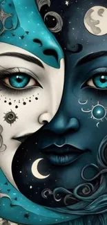 Ethereal moon and sun themed wallpaper with celestial art.